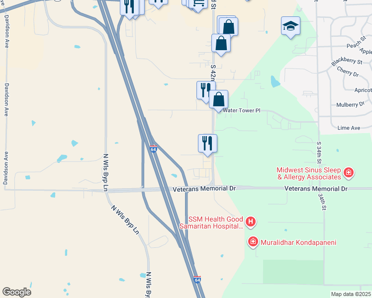 map of restaurants, bars, coffee shops, grocery stores, and more near 4260 Heritage Avenue in Mount Vernon