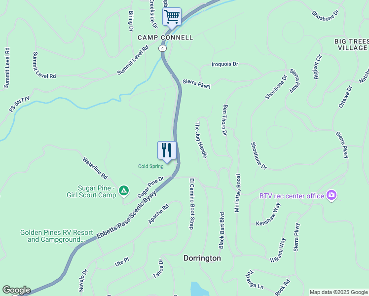 map of restaurants, bars, coffee shops, grocery stores, and more near 3506 California 4 in Arnold