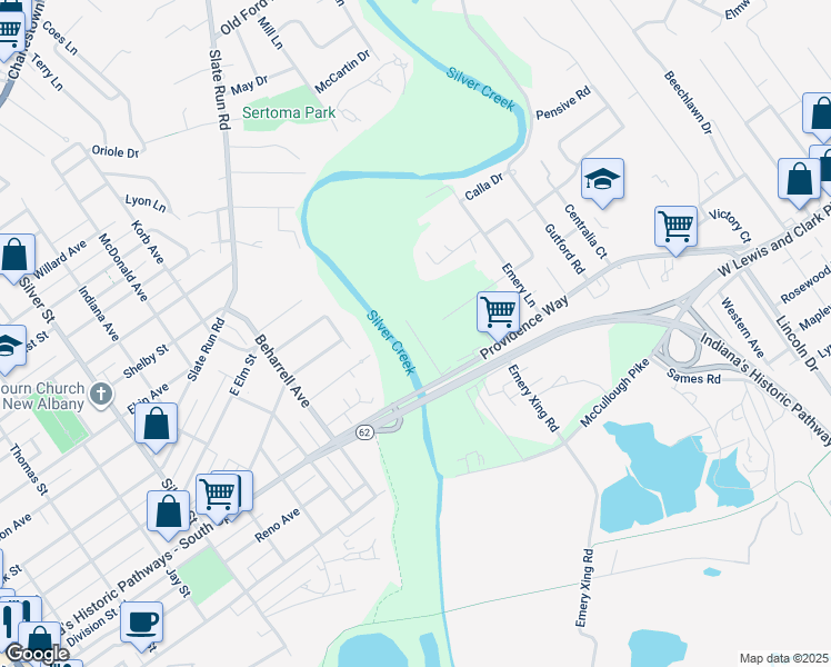 map of restaurants, bars, coffee shops, grocery stores, and more near 1305 Providence Way in Clarksville