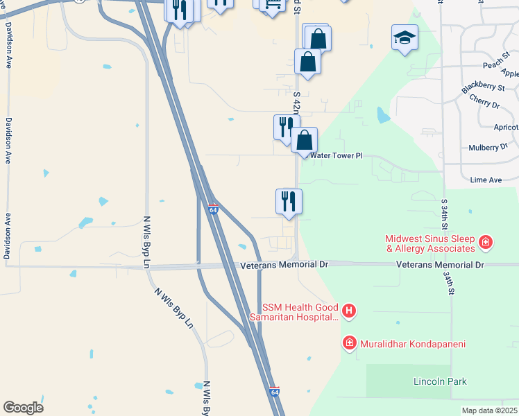 map of restaurants, bars, coffee shops, grocery stores, and more near 4260 Heritage Avenue in Mount Vernon
