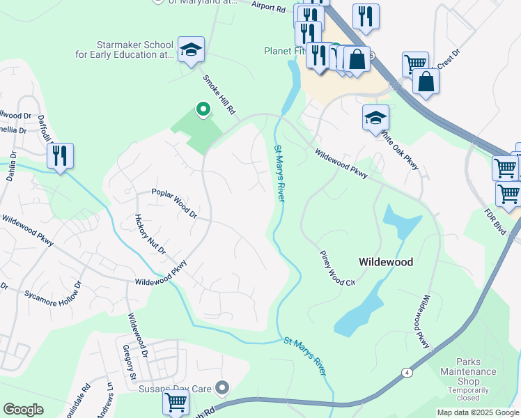 map of restaurants, bars, coffee shops, grocery stores, and more near 23227 Holly Hill Lane in California