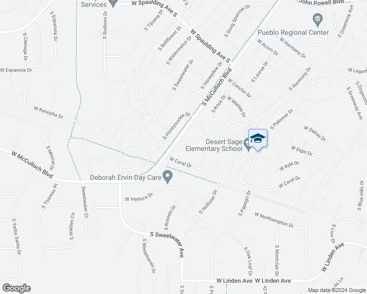 map of restaurants, bars, coffee shops, grocery stores, and more near 990 South Harmony Drive in Pueblo West