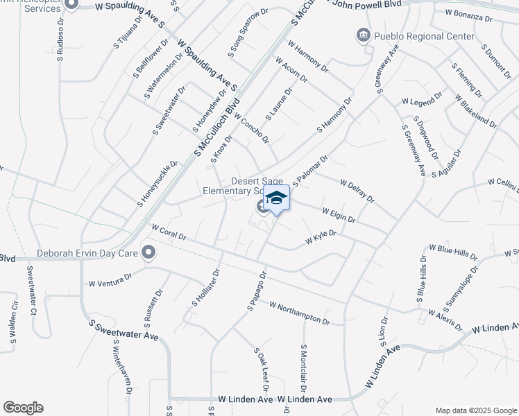 map of restaurants, bars, coffee shops, grocery stores, and more near 935 South Palomar Drive in Pueblo West