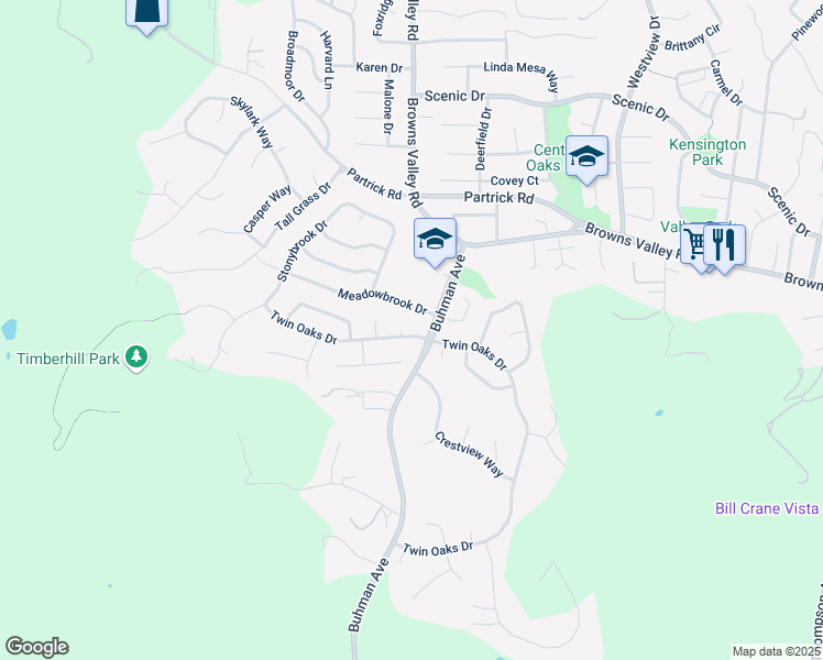 map of restaurants, bars, coffee shops, grocery stores, and more near 3458 Sunburst Court in Napa