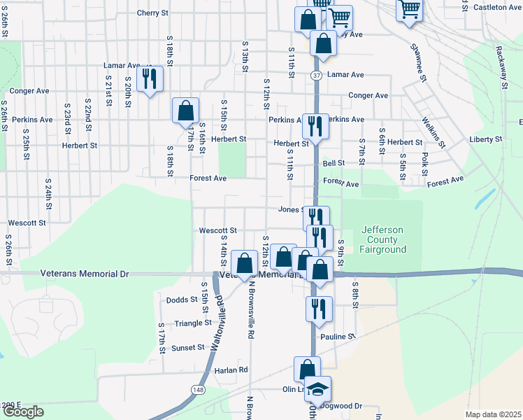 map of restaurants, bars, coffee shops, grocery stores, and more near 1501 South 12th Street in Mount Vernon