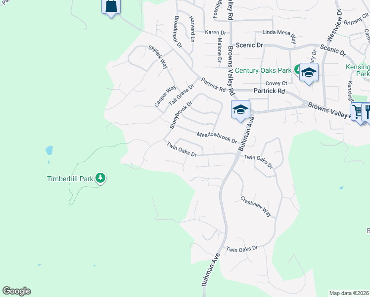 map of restaurants, bars, coffee shops, grocery stores, and more near 3542 Twin Oaks Drive in Napa