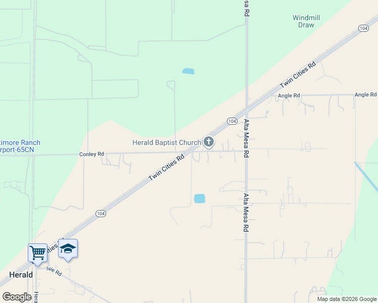 map of restaurants, bars, coffee shops, grocery stores, and more near Twin Cities Road & Conley Road in Sacramento County