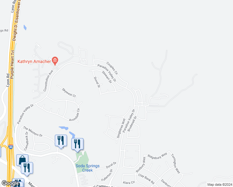 map of restaurants, bars, coffee shops, grocery stores, and more near 1433 Annandale Drive in Fairfield