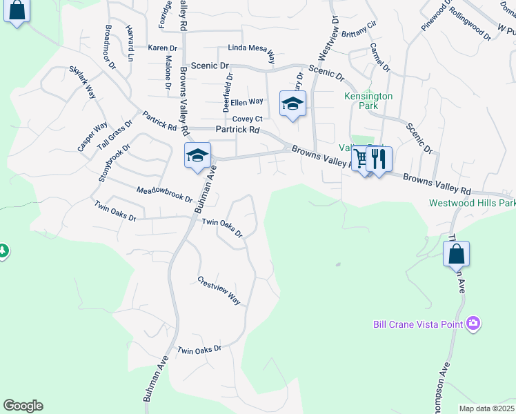map of restaurants, bars, coffee shops, grocery stores, and more near 1026 Round Hill Circle in Napa