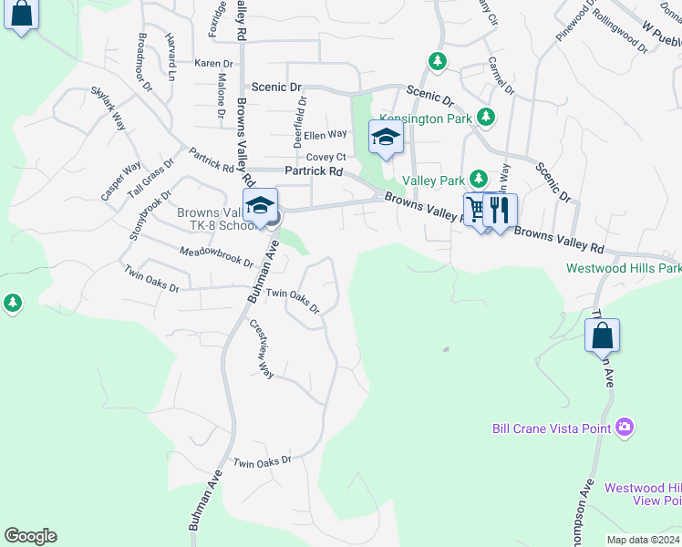 map of restaurants, bars, coffee shops, grocery stores, and more near 1026 Round Hill Circle in Napa