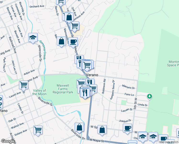 map of restaurants, bars, coffee shops, grocery stores, and more near 19025 California 12 in Sonoma