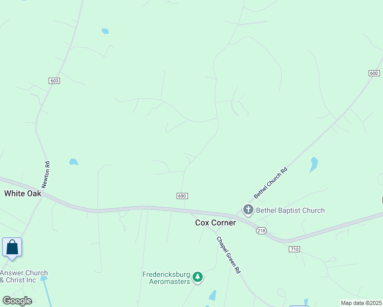map of restaurants, bars, coffee shops, grocery stores, and more near 57 Sandy Ridge Road in Fredericksburg