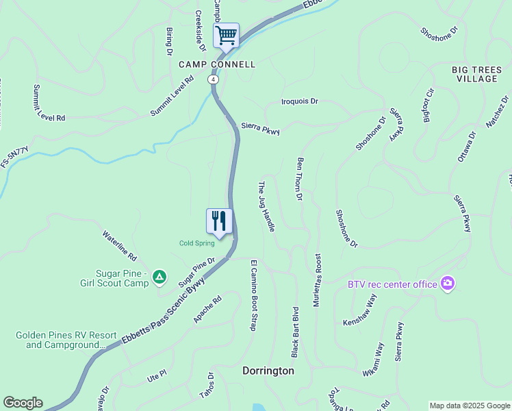 map of restaurants, bars, coffee shops, grocery stores, and more near 3506 California 4 in Arnold