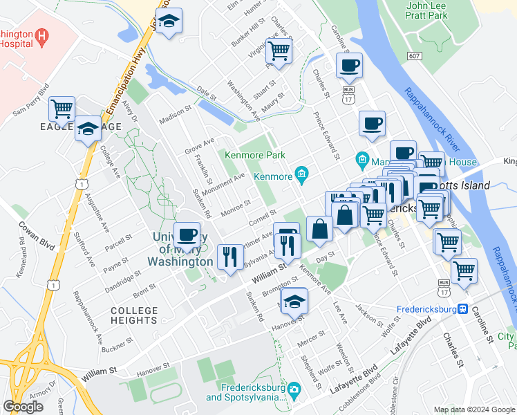 map of restaurants, bars, coffee shops, grocery stores, and more near 101 Independence Avenue Southeast in Washington