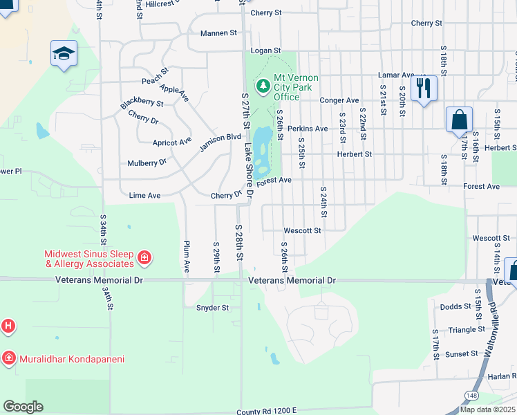 map of restaurants, bars, coffee shops, grocery stores, and more near 1201 South 27th Street in Mount Vernon