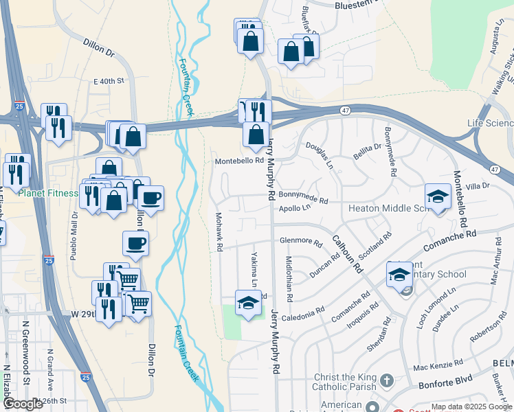 map of restaurants, bars, coffee shops, grocery stores, and more near 2025 Jerry Murphy Road in Pueblo