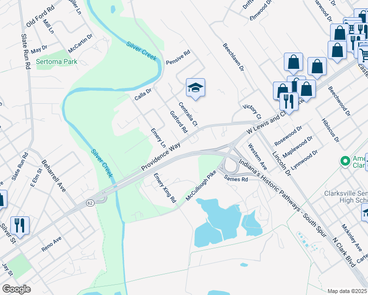 map of restaurants, bars, coffee shops, grocery stores, and more near 818 Providence Way in Clarksville