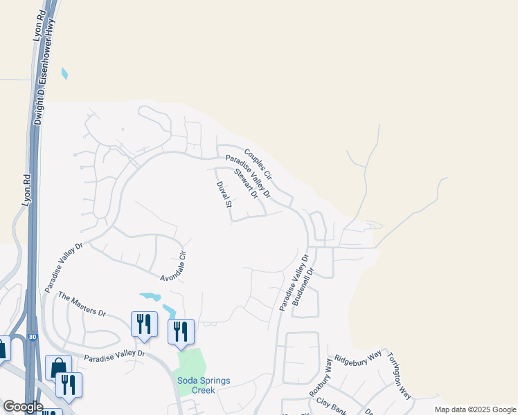 map of restaurants, bars, coffee shops, grocery stores, and more near 1421 Stewart Drive in Fairfield