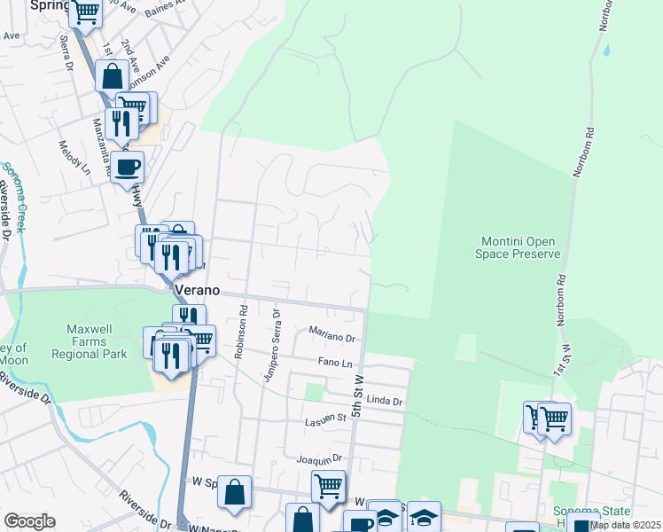 map of restaurants, bars, coffee shops, grocery stores, and more near 765 Donald Street in Sonoma