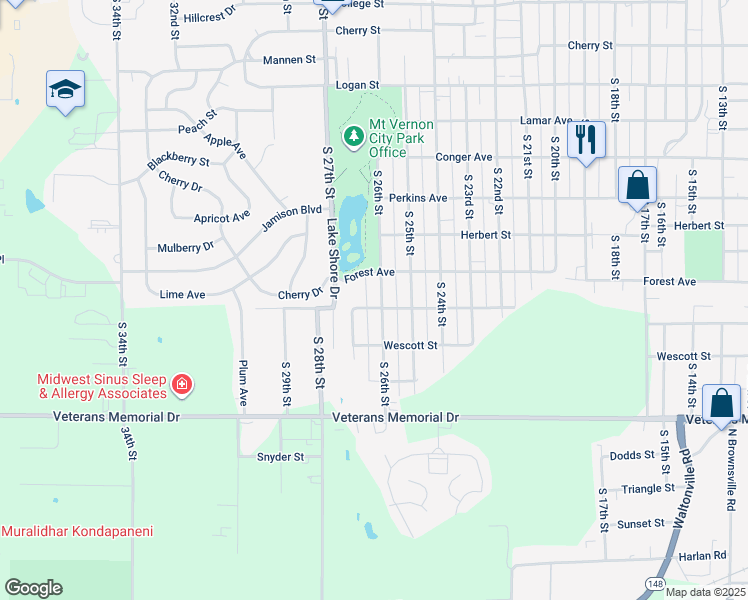 map of restaurants, bars, coffee shops, grocery stores, and more near 1201 South 27th Street in Mount Vernon