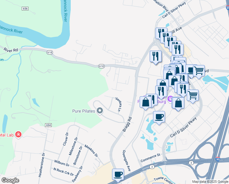 map of restaurants, bars, coffee shops, grocery stores, and more near 5714 Spring Arbor Circle in Fredericksburg