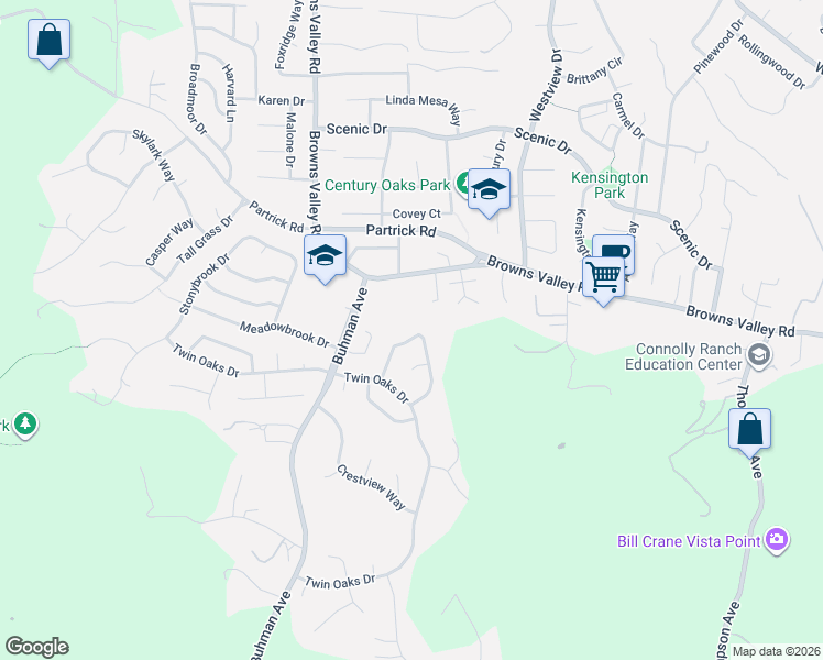 map of restaurants, bars, coffee shops, grocery stores, and more near 1038 Round Hill Circle in Napa