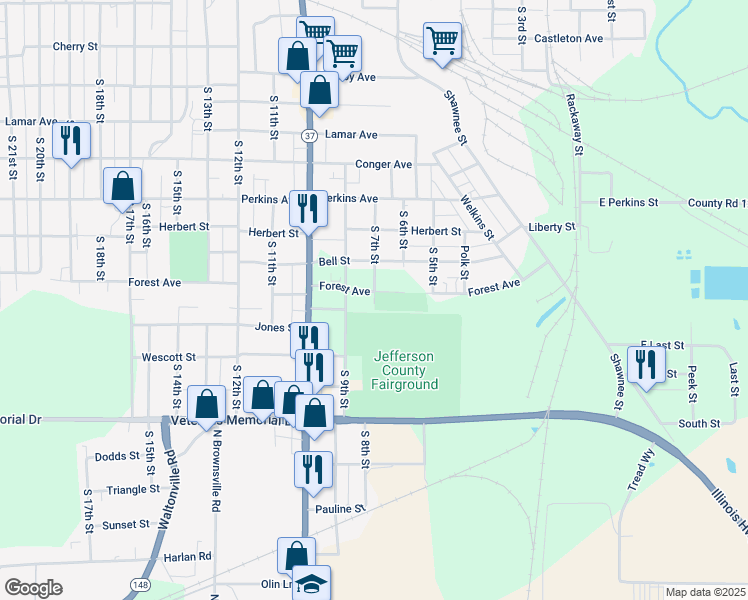 map of restaurants, bars, coffee shops, grocery stores, and more near 700 Forest Avenue in Mount Vernon