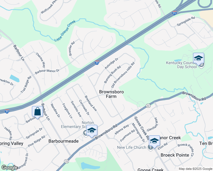 map of restaurants, bars, coffee shops, grocery stores, and more near 3809 Burning Bush Road in Louisville