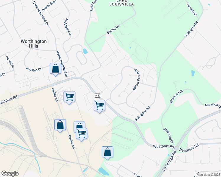 map of restaurants, bars, coffee shops, grocery stores, and more near 12927 Willow Forest Drive in Louisville
