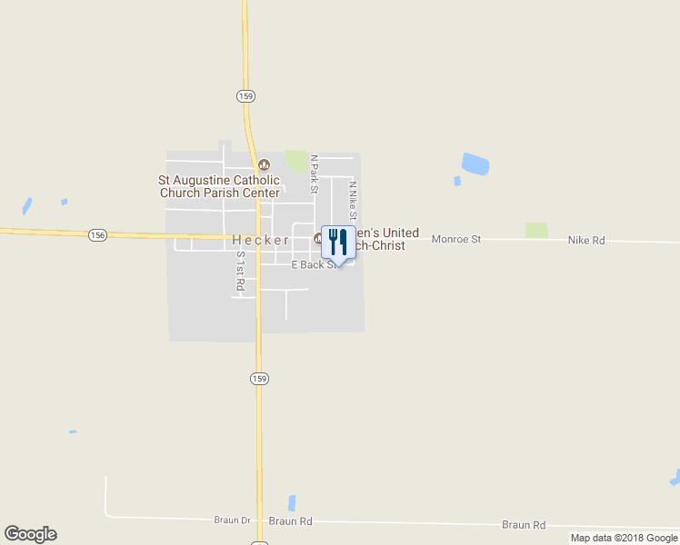 map of restaurants, bars, coffee shops, grocery stores, and more near 310 East Back Street in Hecker