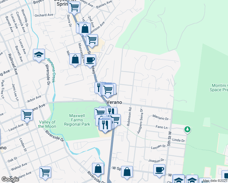 map of restaurants, bars, coffee shops, grocery stores, and more near 934 Harley Street in Sonoma