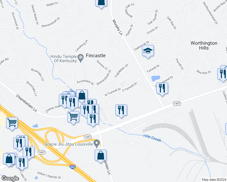 map of restaurants, bars, coffee shops, grocery stores, and more near in Louisville