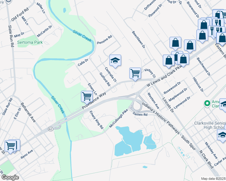 map of restaurants, bars, coffee shops, grocery stores, and more near 818 Providence Way in Clarksville