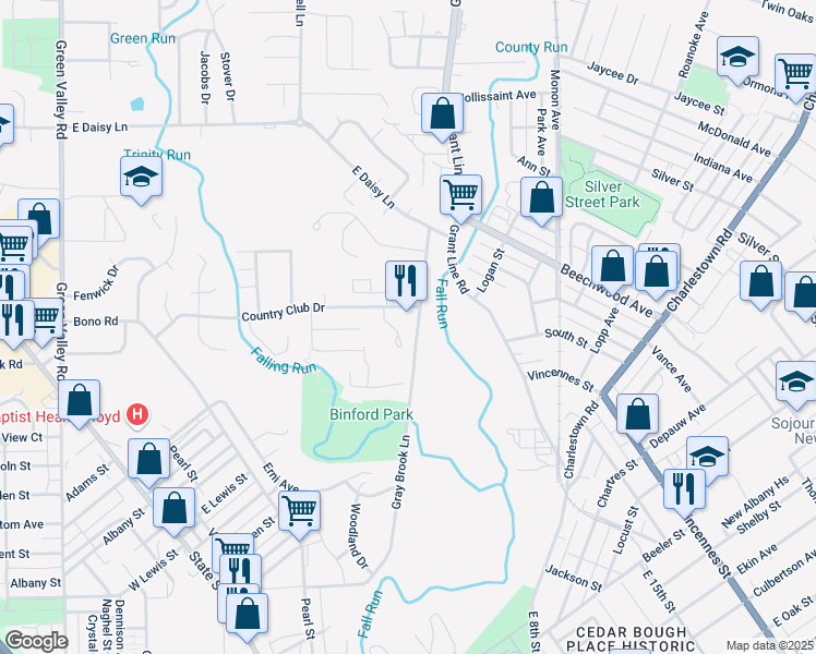 map of restaurants, bars, coffee shops, grocery stores, and more near 1815 Gray Brook Lane in New Albany
