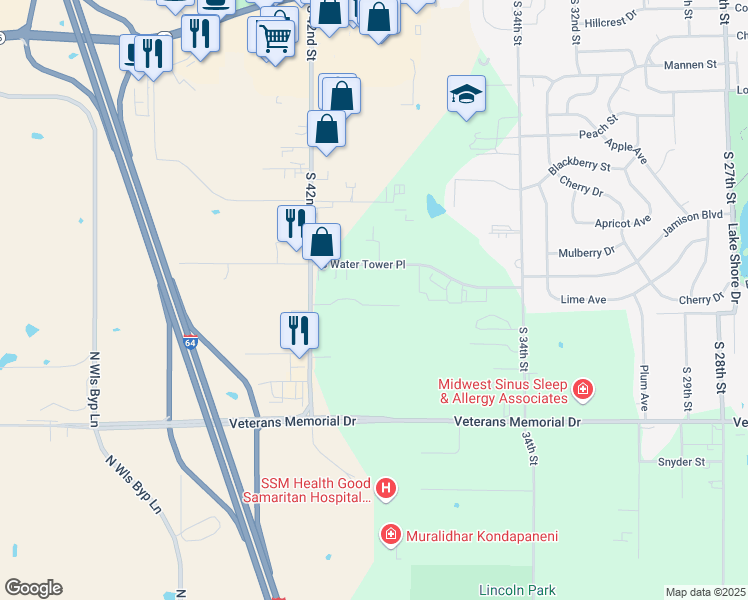 map of restaurants, bars, coffee shops, grocery stores, and more near 4044 Willow Spring in Mount Vernon