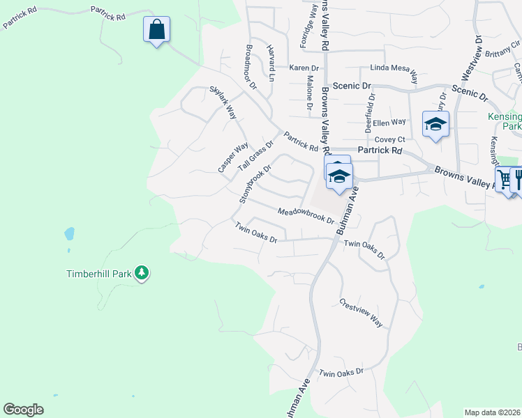 map of restaurants, bars, coffee shops, grocery stores, and more near 3557 Meadowbrook Drive in Napa