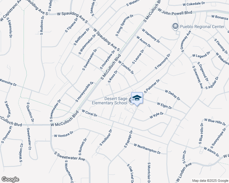 map of restaurants, bars, coffee shops, grocery stores, and more near 941 South Harmony Drive in Pueblo West