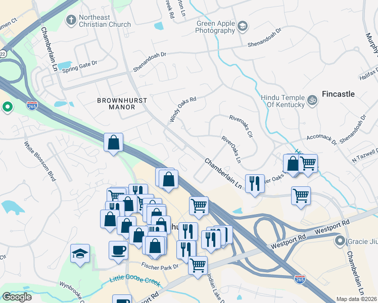 map of restaurants, bars, coffee shops, grocery stores, and more near 4200 Bay Pointe Drive in Louisville
