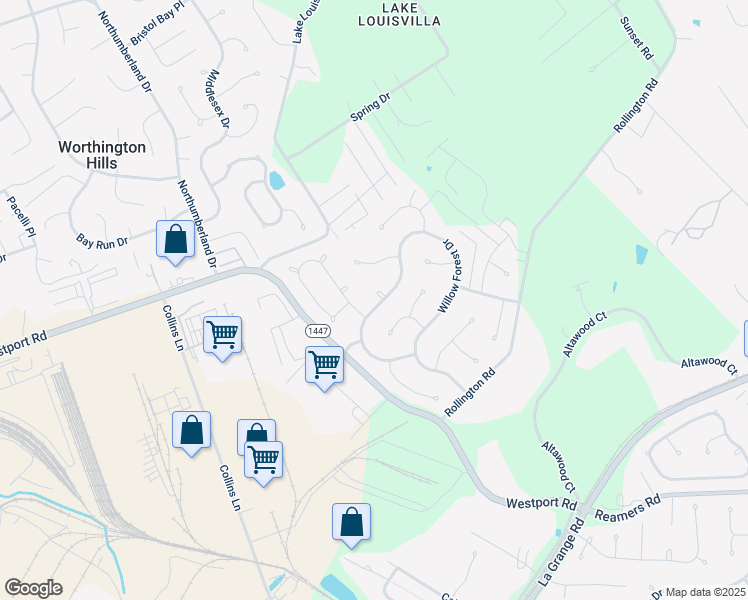map of restaurants, bars, coffee shops, grocery stores, and more near 12927 Willow Forest Drive in Louisville