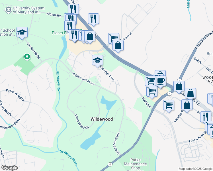 map of restaurants, bars, coffee shops, grocery stores, and more near 23239 Rosewood Court in California