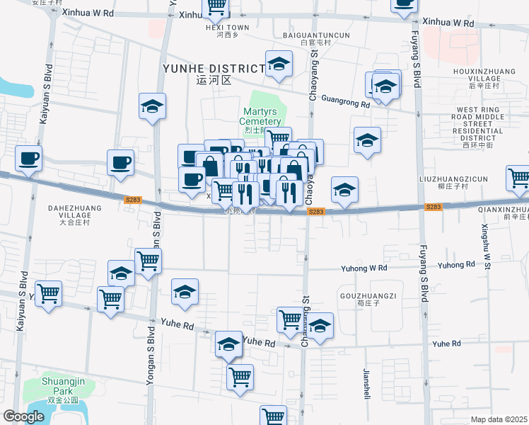 map of restaurants, bars, coffee shops, grocery stores, and more near Jie Fang Xi Lu in Cang Zhou Shi