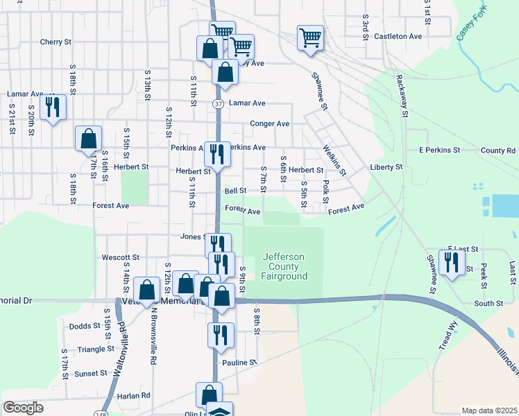 map of restaurants, bars, coffee shops, grocery stores, and more near 700 Forest Avenue in Mount Vernon