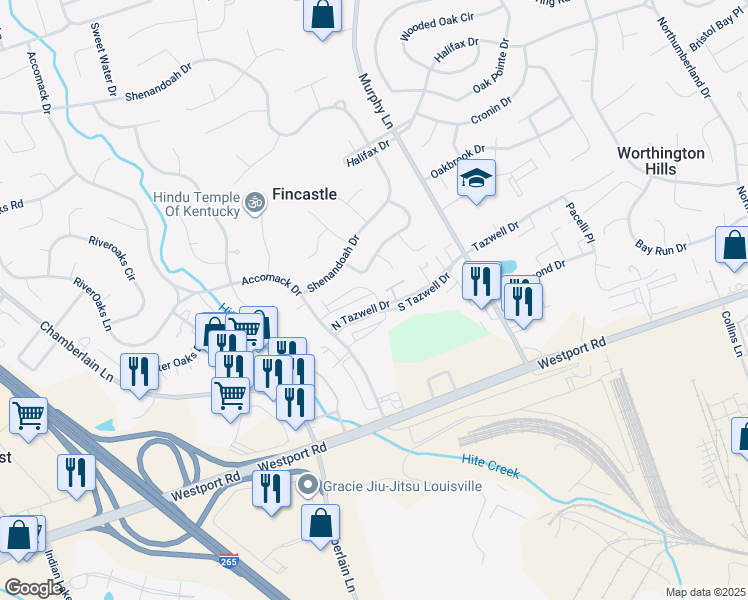 map of restaurants, bars, coffee shops, grocery stores, and more near in Louisville