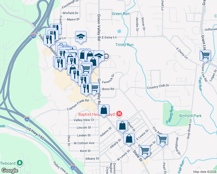 map of restaurants, bars, coffee shops, grocery stores, and more near 2008 Bono Road in New Albany