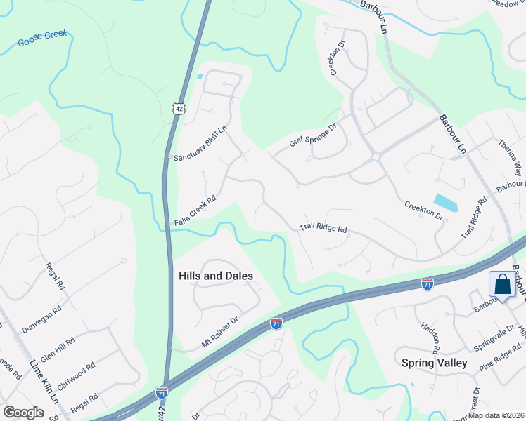 map of restaurants, bars, coffee shops, grocery stores, and more near 3610 Trail Ridge Road in Louisville