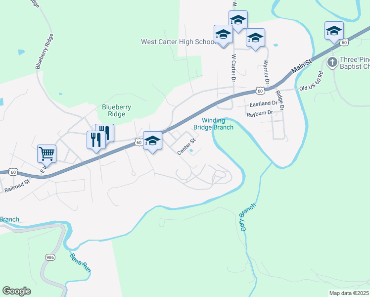 map of restaurants, bars, coffee shops, grocery stores, and more near 376 Acorn Lane in Olive Hill