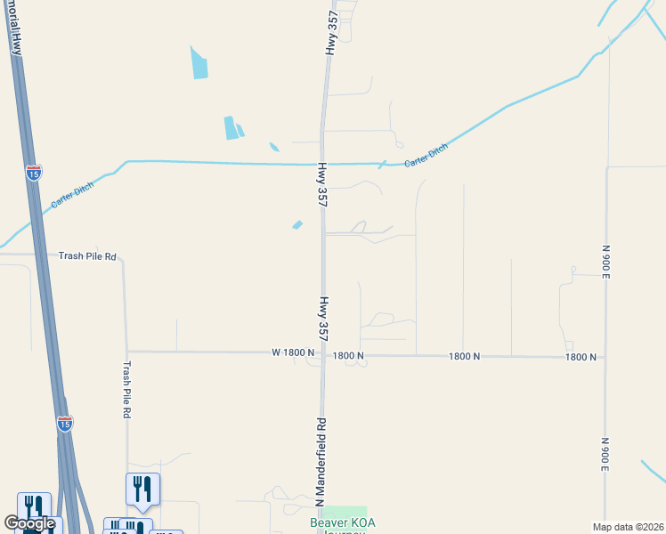 map of restaurants, bars, coffee shops, grocery stores, and more near 1980 North Manderfield Road in Beaver