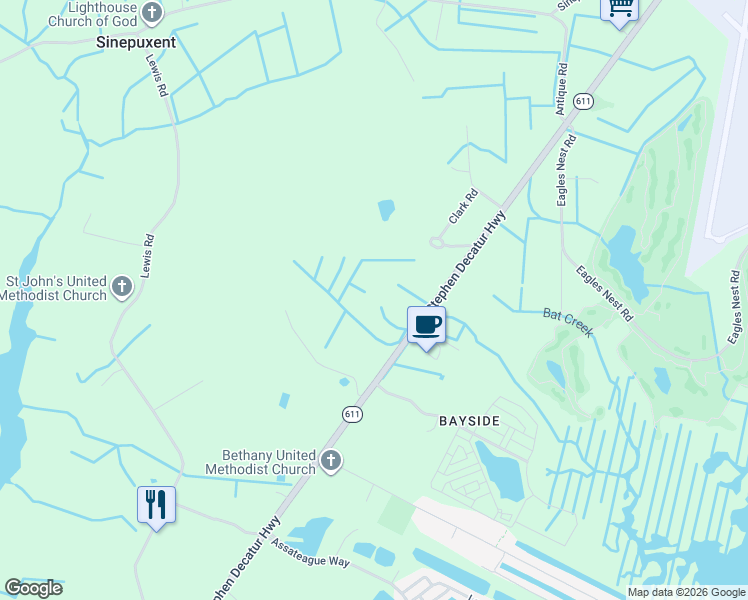 map of restaurants, bars, coffee shops, grocery stores, and more near 8847 Stephen Decatur Highway in Berlin