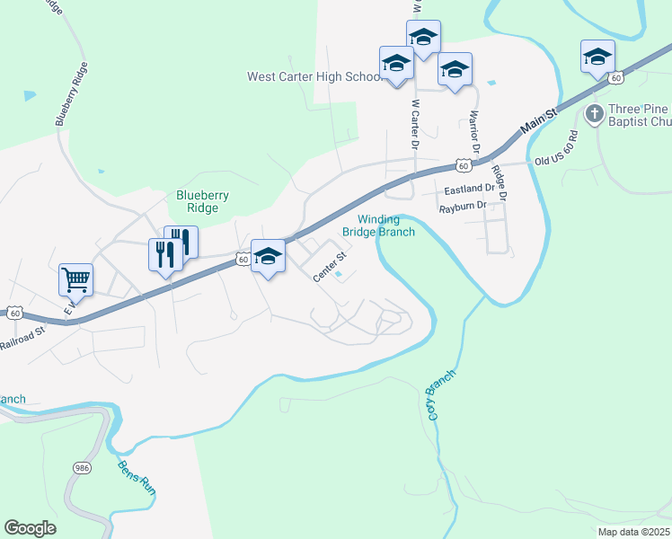 map of restaurants, bars, coffee shops, grocery stores, and more near 376-444 Acorn Lane in Olive Hill