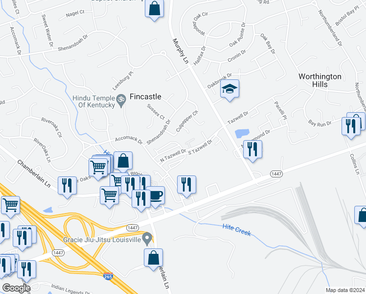 map of restaurants, bars, coffee shops, grocery stores, and more near in Louisville